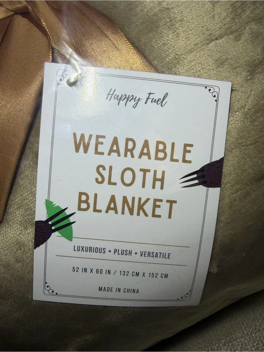 Happy Furl Wearable Sloth blanket in Light Brown